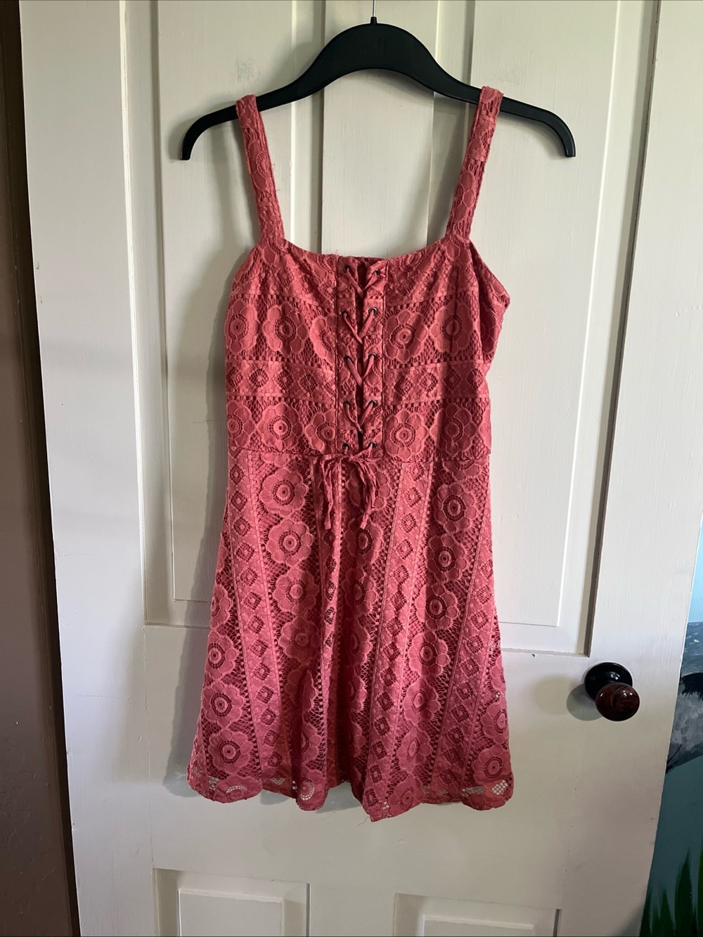 Aeropostale Rose-Pink Lace Smocked Bodice Dress